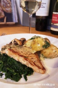 Griddled pork steak and herby potatoes